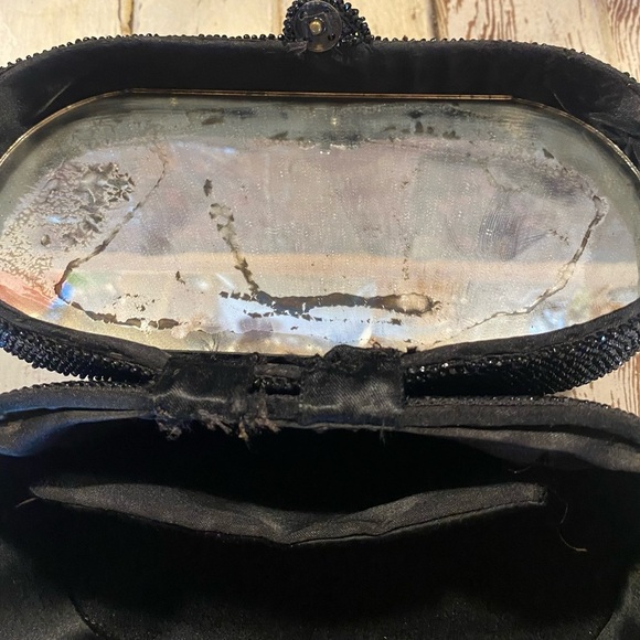 1940’s Black Carnival Beaded Purse With Beaded Rose Design On Front - Picture 10 of 13